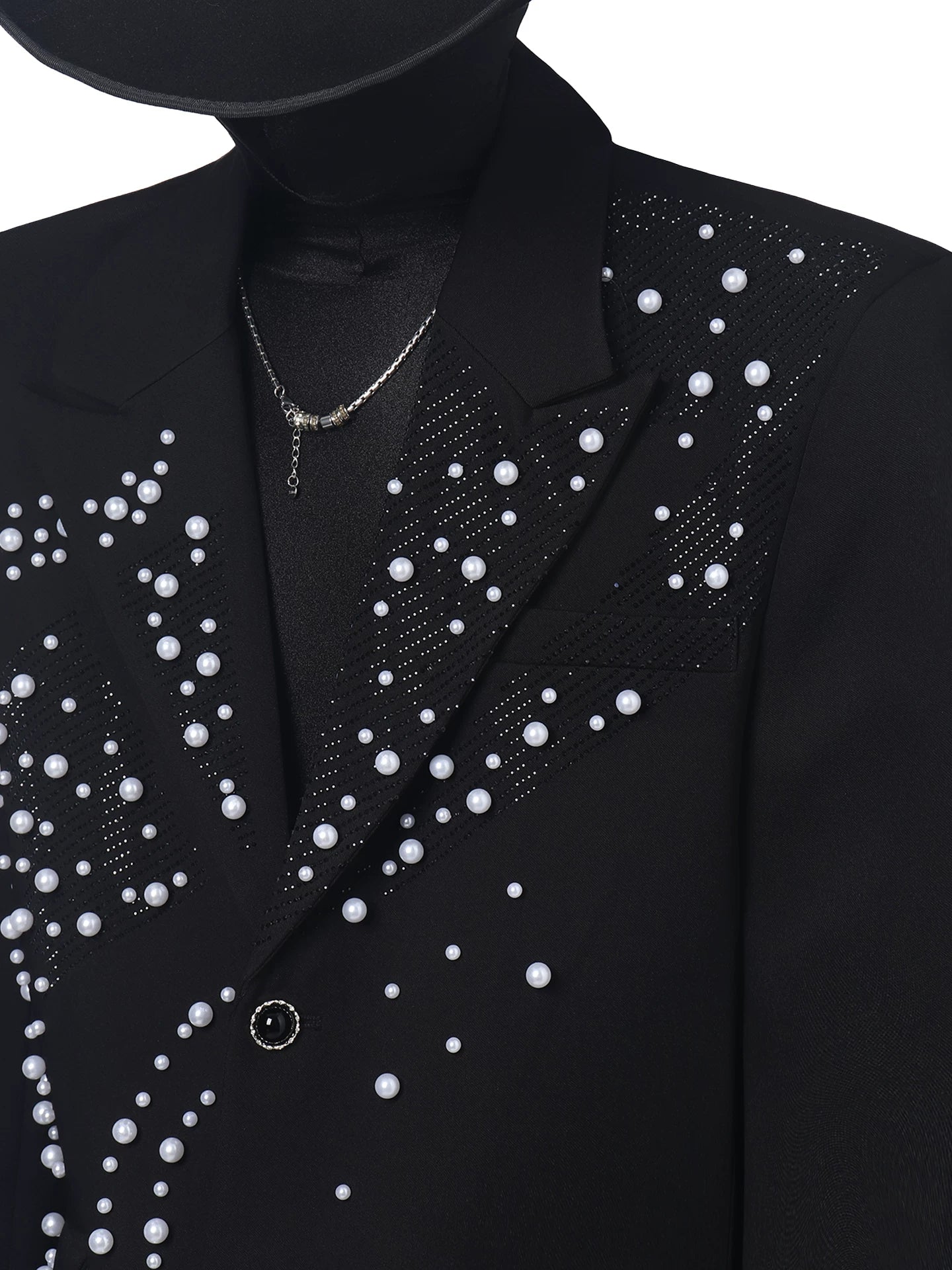 【26s May.】Pearl Embellished Heavy Detail Black Blazer