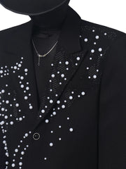 【26s May.】Pearl Embellished Heavy Detail Black Blazer