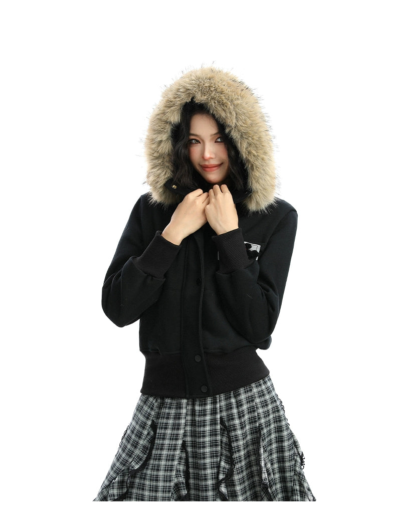 【25s Nov.】Detachable Fur-trimmed Camouflage Hooded Jacket