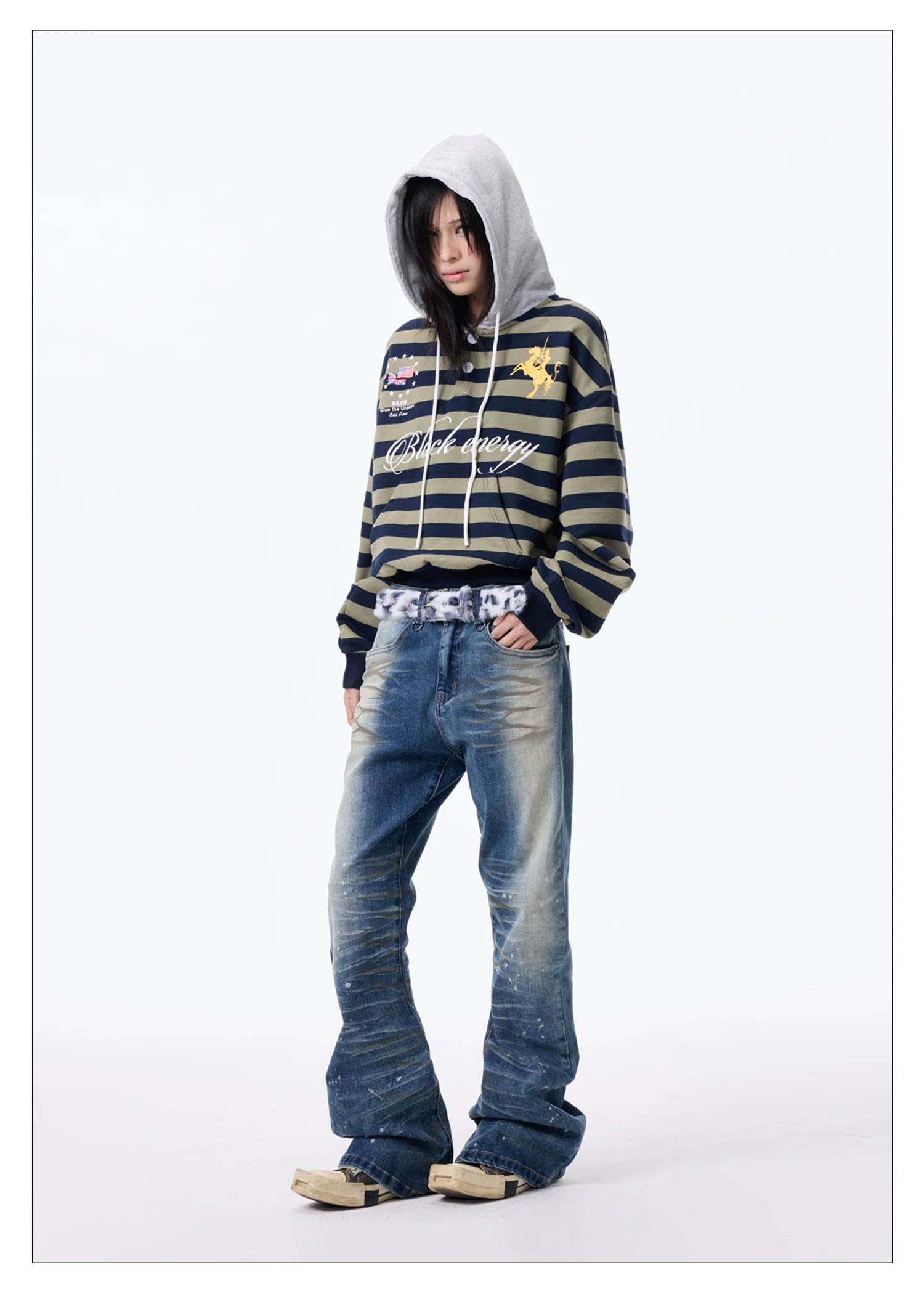 Washed Paint Splatter Curved Skinny Jeans