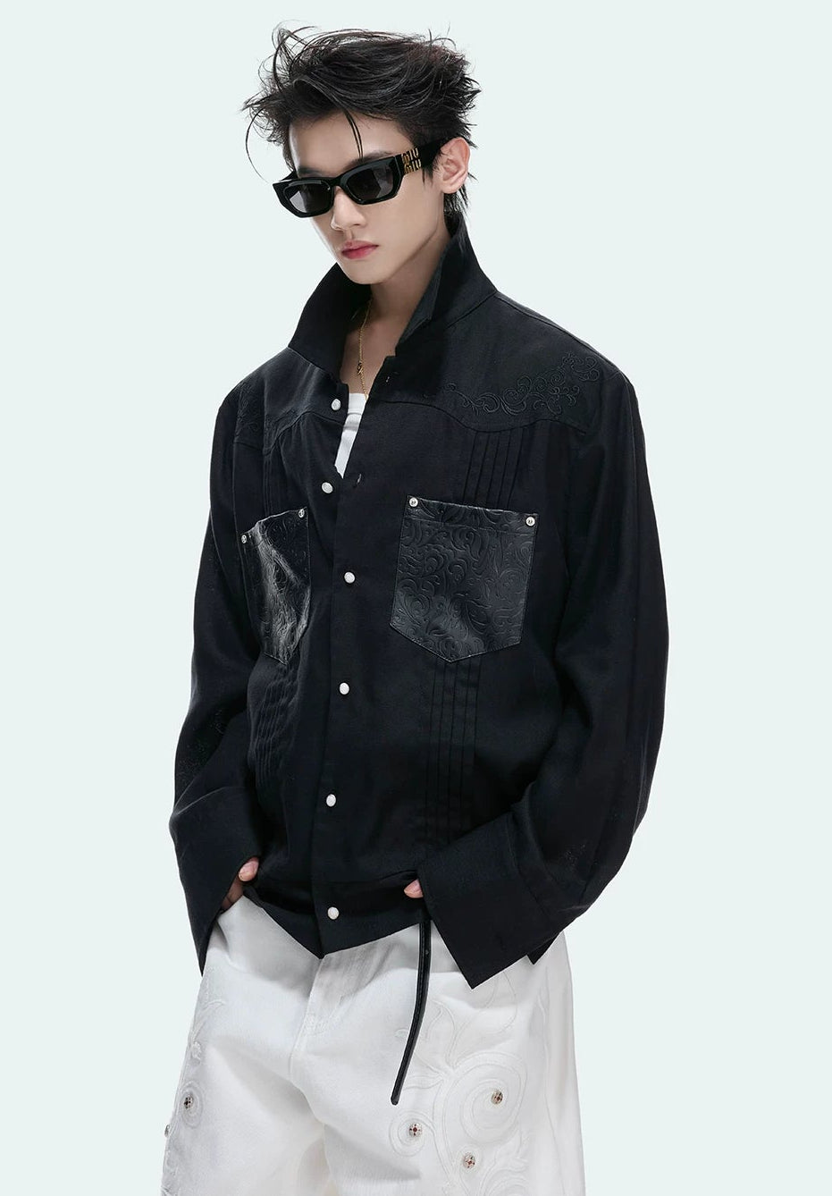Floral Embroidered Linen Shirt Jacket