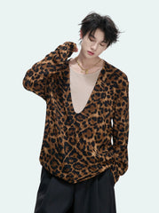 Leopard Texture Layered V-Neck Tee