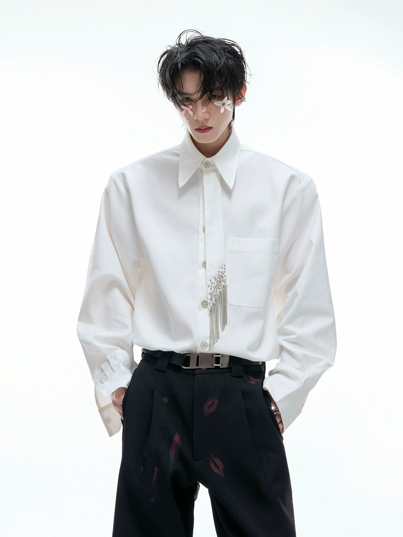 【25s Aug.】Tie-stitched Shoulder-padded Shirt