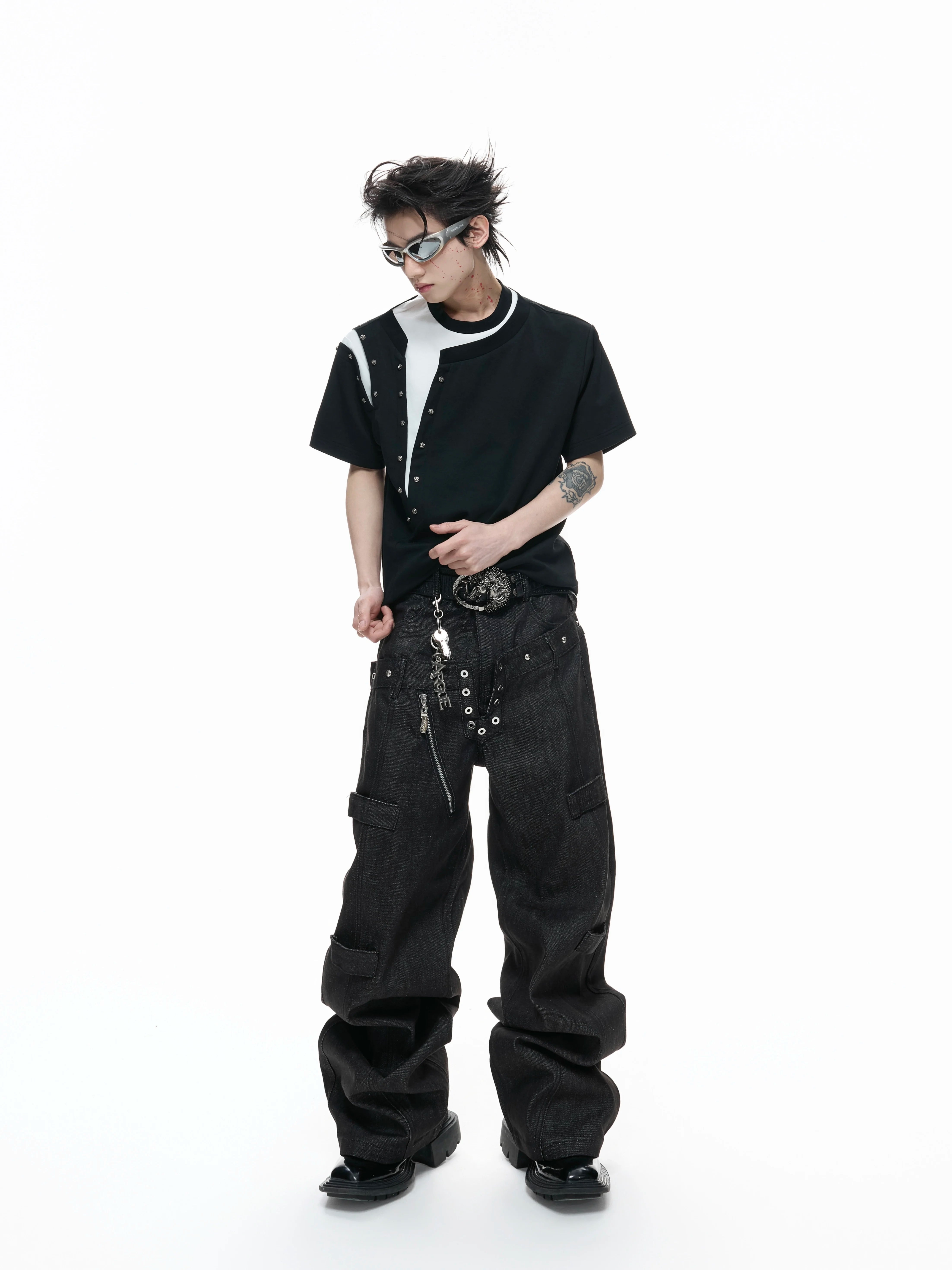 【26s Apr.】Studded Layered Panel Cropped Tee