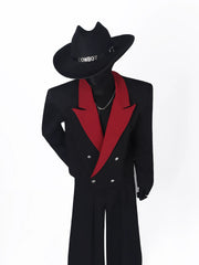 【26s May.】Black Red Contrast Cropped Structured Blazer