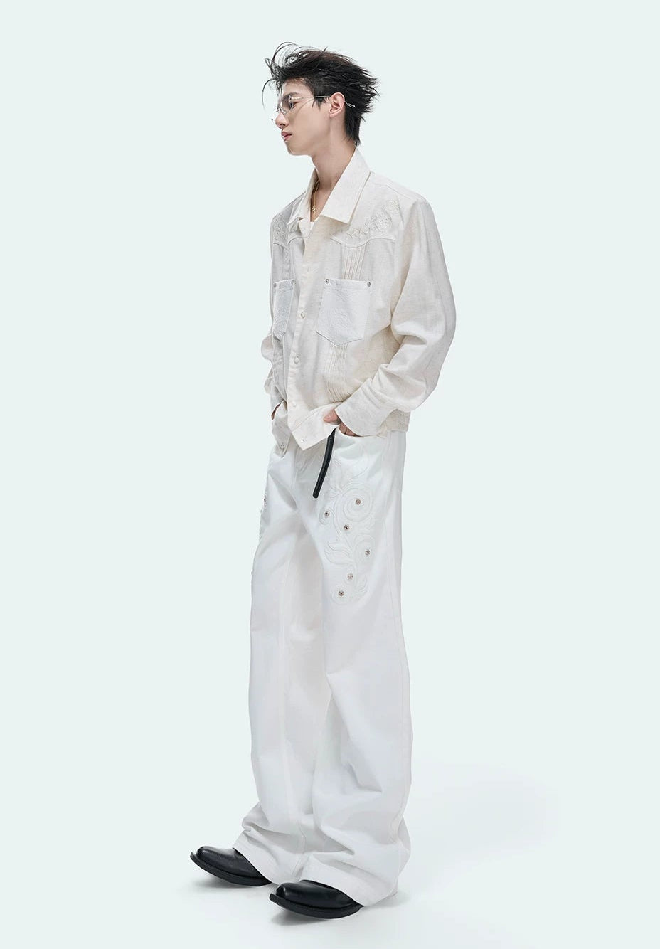 Floral Embroidered Linen Shirt Jacket