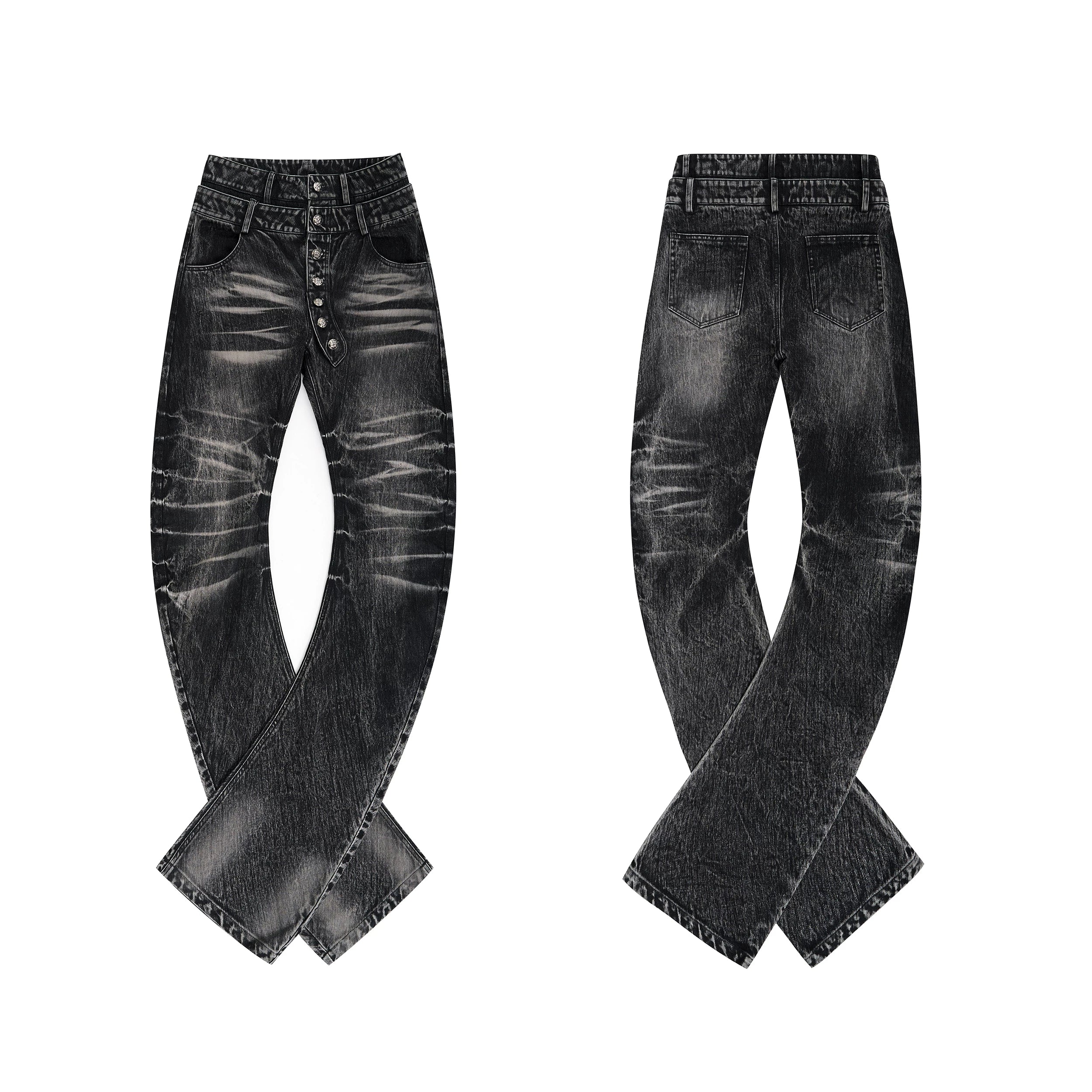【26s Jan.】Bamboo-patterned Double-waisted Jeans