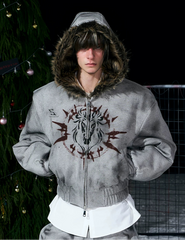 Reversible Hand-painted Thorn Plush Sweatshirt Jacket