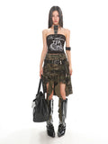 【25s Jul.】Asymmetrical Camo Denim Midi Skirt