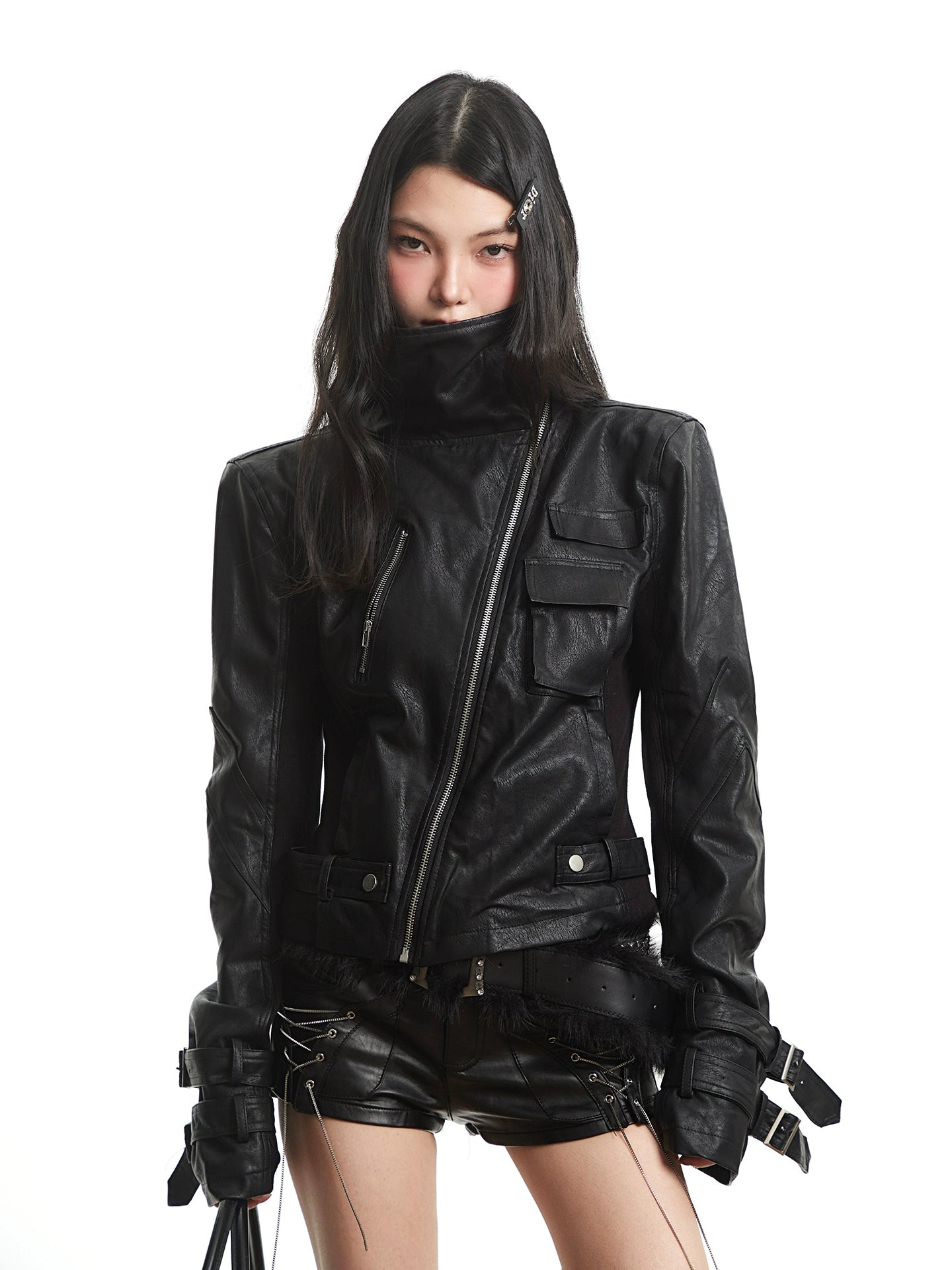 【25s Oct.】Functional Punk High Street Slim Leather Jacket