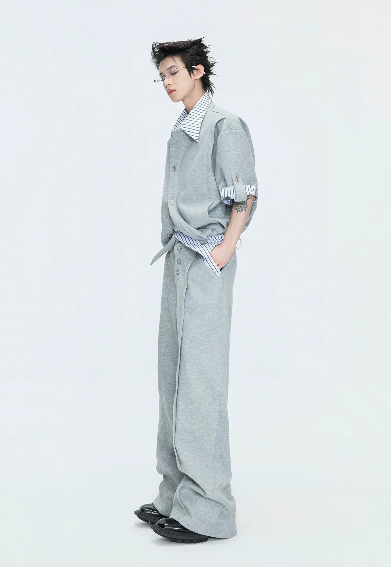 【26s May】Striped Layered Cardigan Tee Set