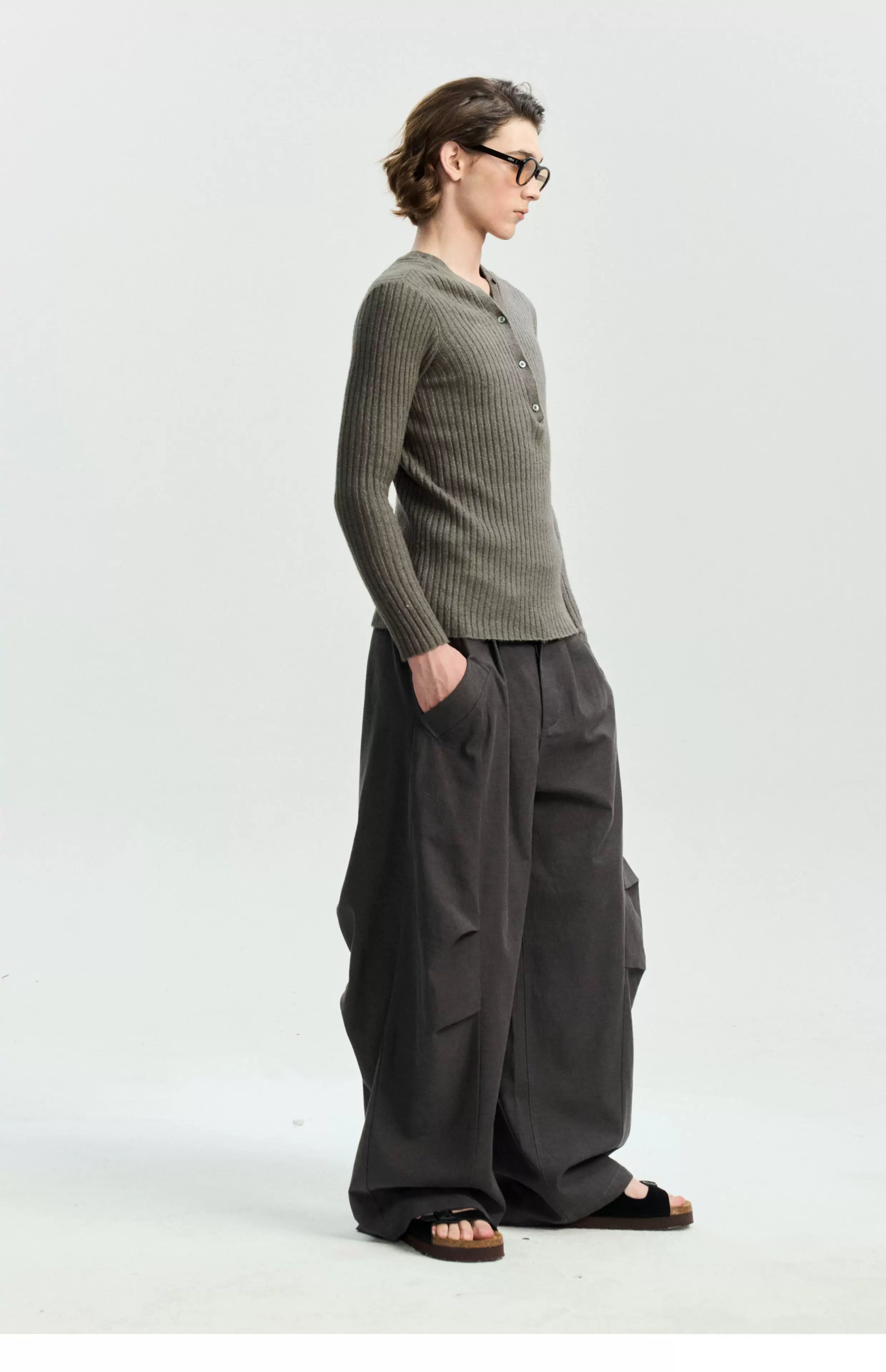 Pleated Wide-Leg Parachute Pants