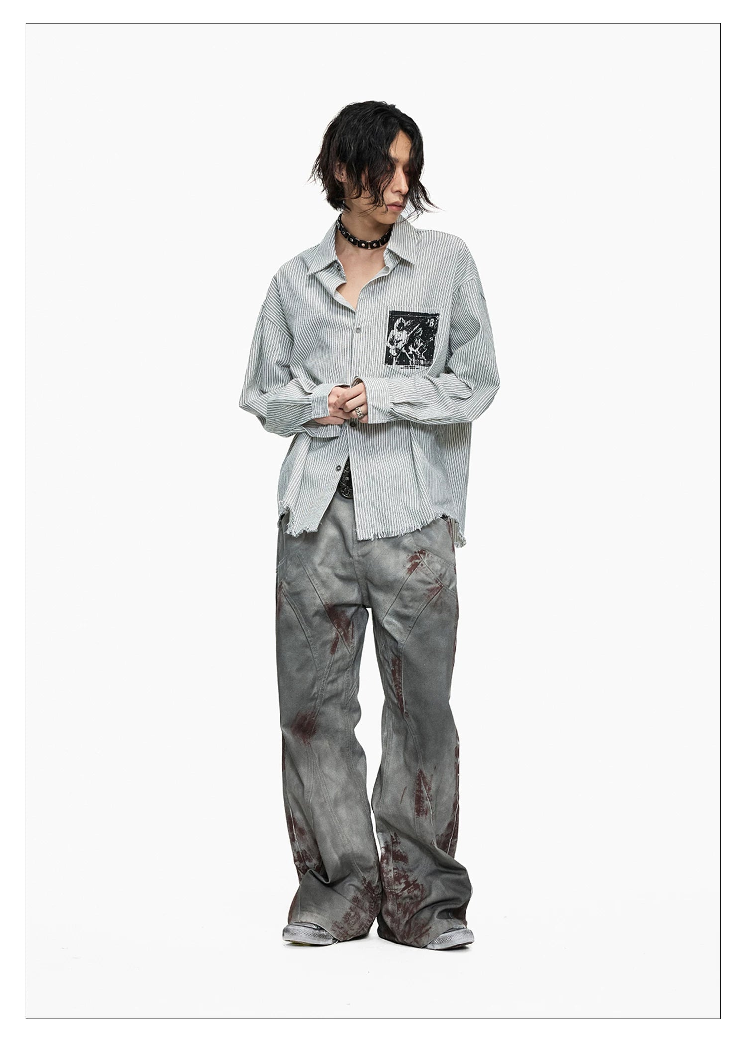 Blood Wash Distressed Flared Denim Jeans