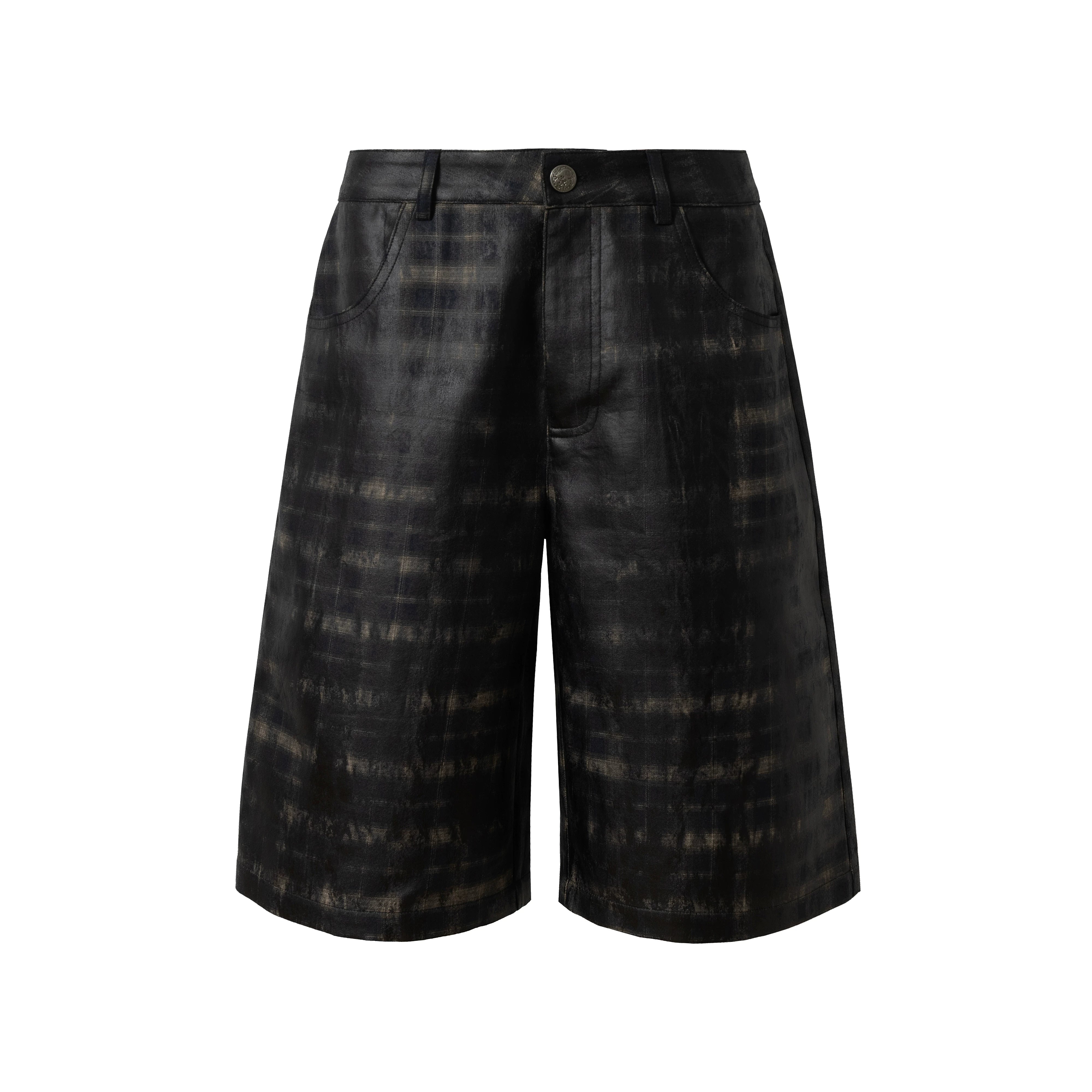 Waxed Patchwork Plaid Cropped Shorts
