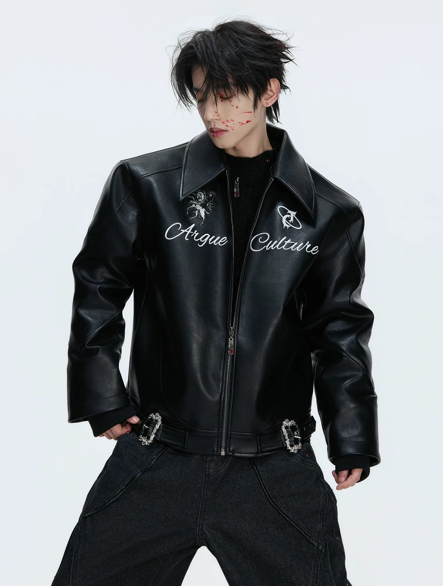 【26s Jan.】Vintage Badge Horse Logo Embroidered Leather Jacket