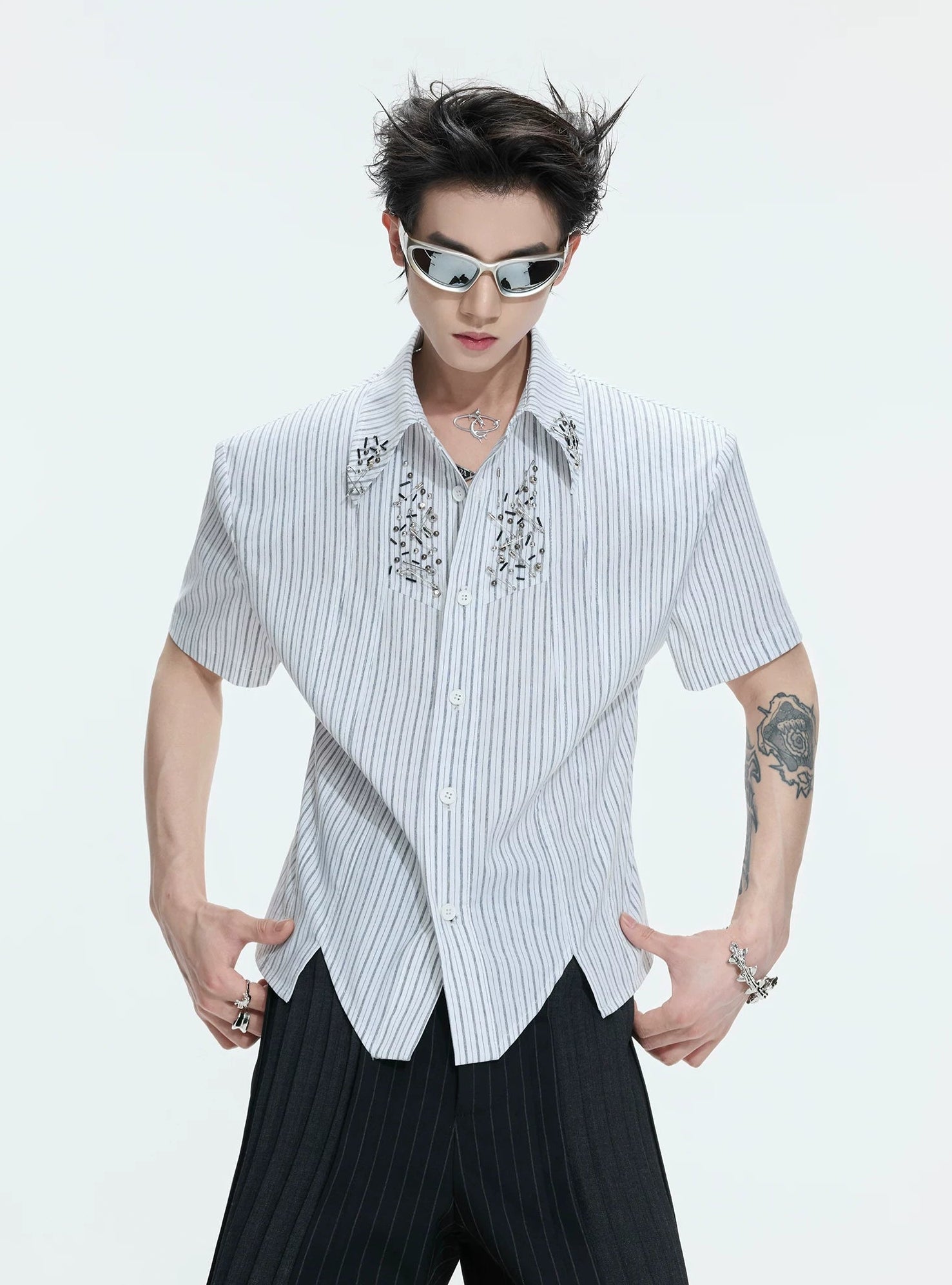 Structured Stand Collar Asymmetric Shirt