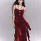 【25s Jul.】Dark Red Strap Evening Dress