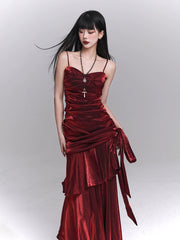 【25s Jul.】Dark Red Strap Evening Dress