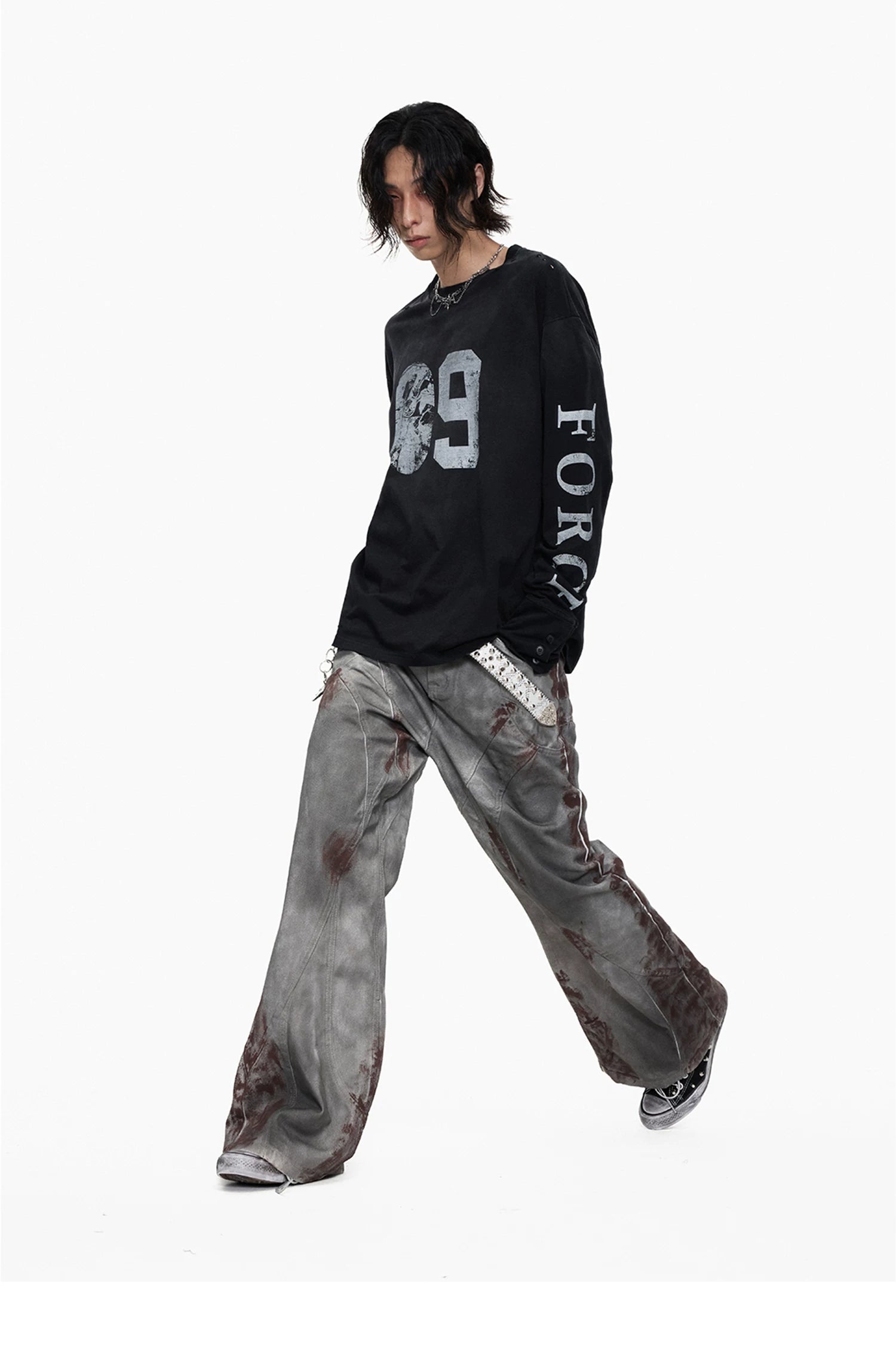 Blood Wash Distressed Flared Denim Jeans
