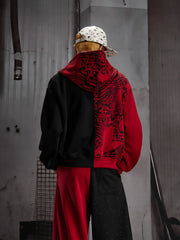 Black Red Contrast Graphic Hoodie