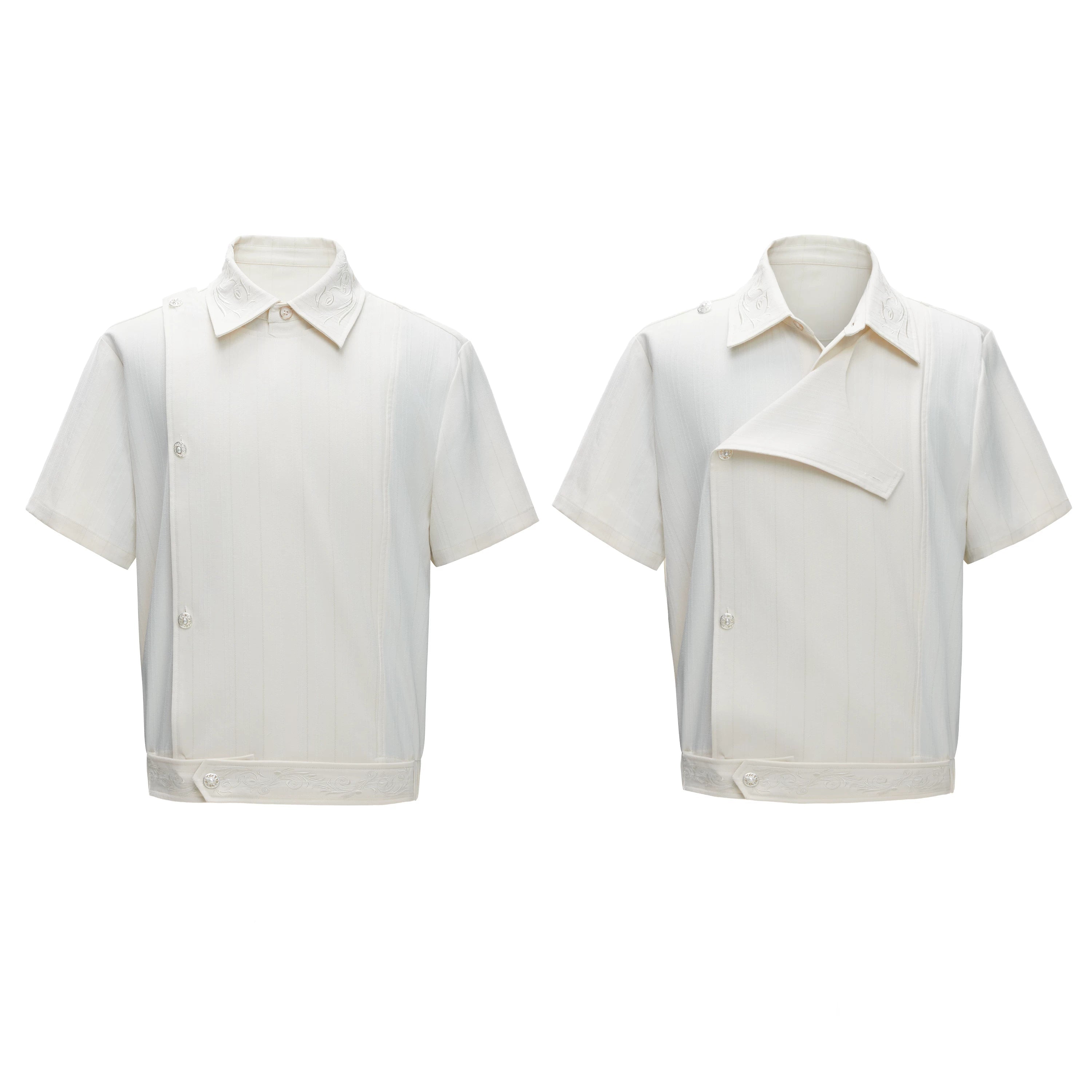 Embroidered Asymmetric Stripe Shirt Tee