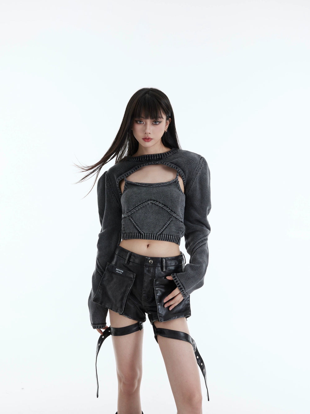 【23s October.】Vintage Washed Knitted Sweater Shawl Two-piece Set ArtsKoreanMan