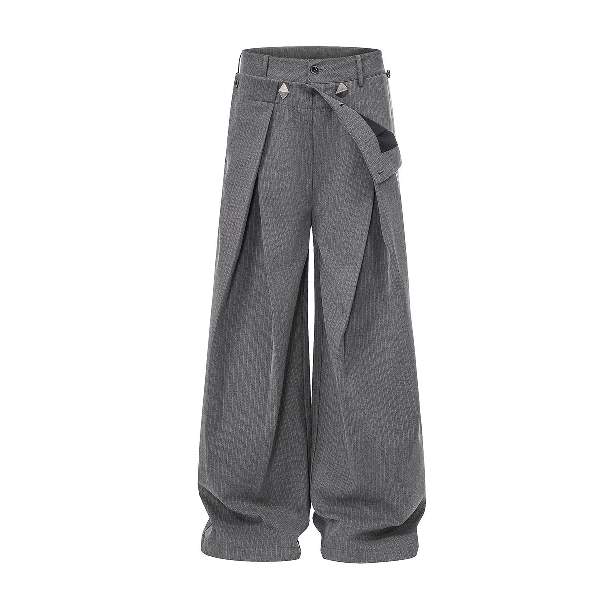 Gray Stripe Pleated Wide Trousers