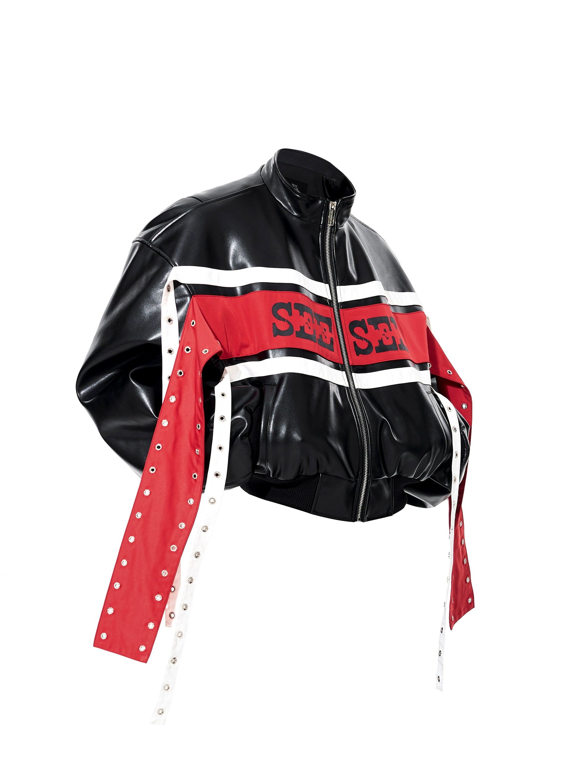 【25s Dec.】Color-blocked Ribbon Racing Leather Jacket/ Pants