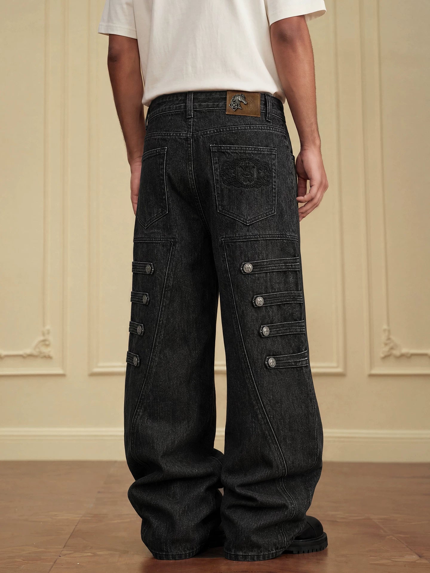 Vintage Washed Wide-Leg Cargo Jeans