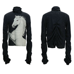 【26s Jan.】Delicate Sequined White Horse Print Top