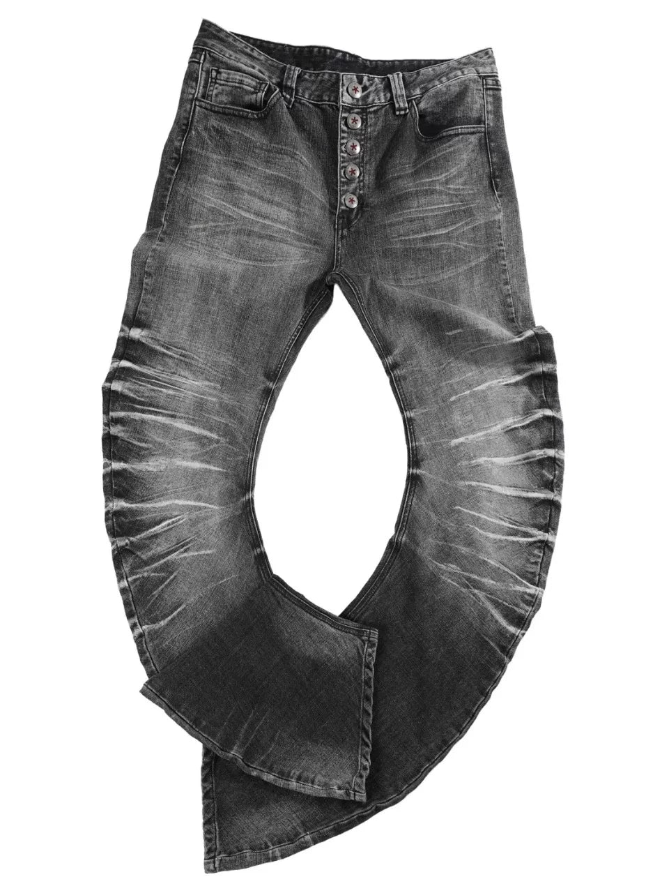 Ice Blue Cracked Washed Curved Denim Jeans