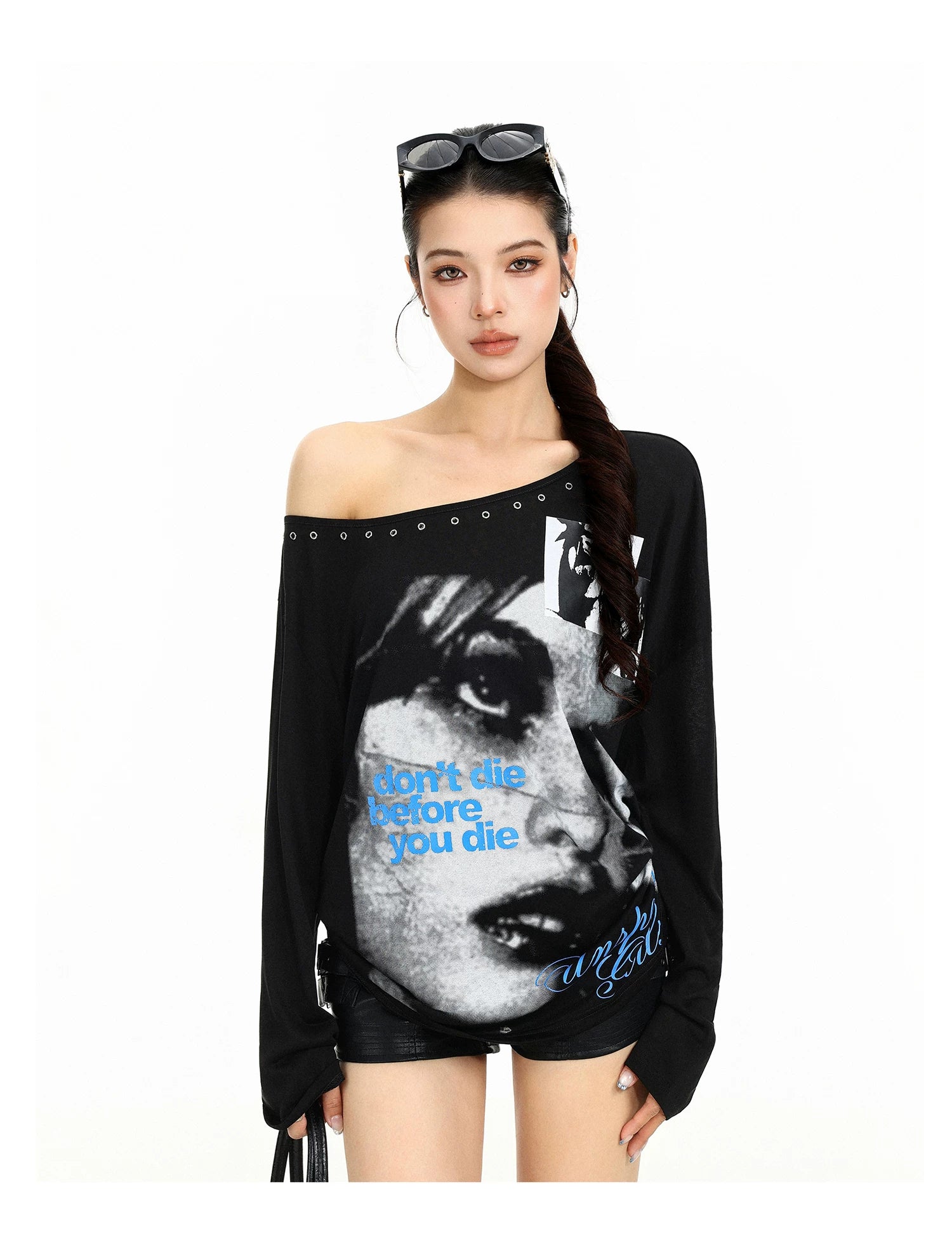 Off-Shoulder Portrait Print Top