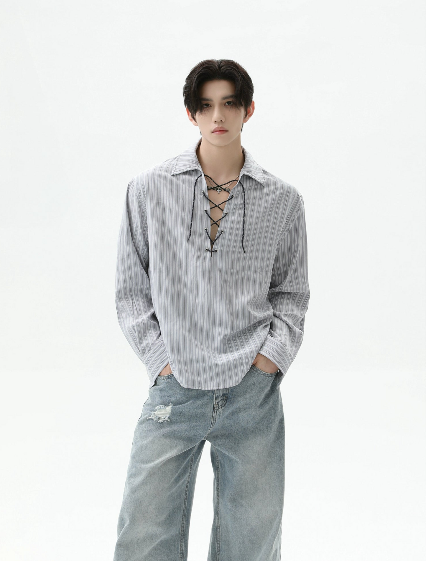 【25s Sep.】Cleanfit Drawstring Striped Shirt