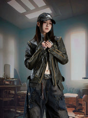 【25s Oct.】Deconstructed Patchwork Stand-up Collar Rubbed Distressed Jacket