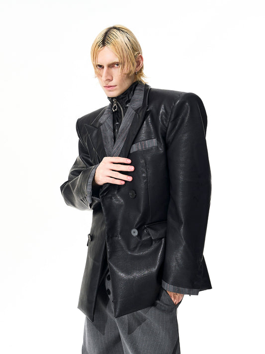 【25s Nov.】Textured PU Leather Suit Jacket