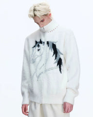 【26s Jan.】High-neck Horse Pattern Knit Cardigan