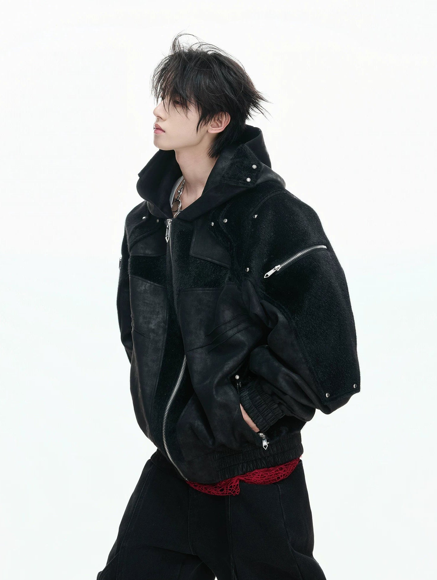 【26s Feb.】Matte Waxed Deconstructed Horsehair Hooded Leather Jacket