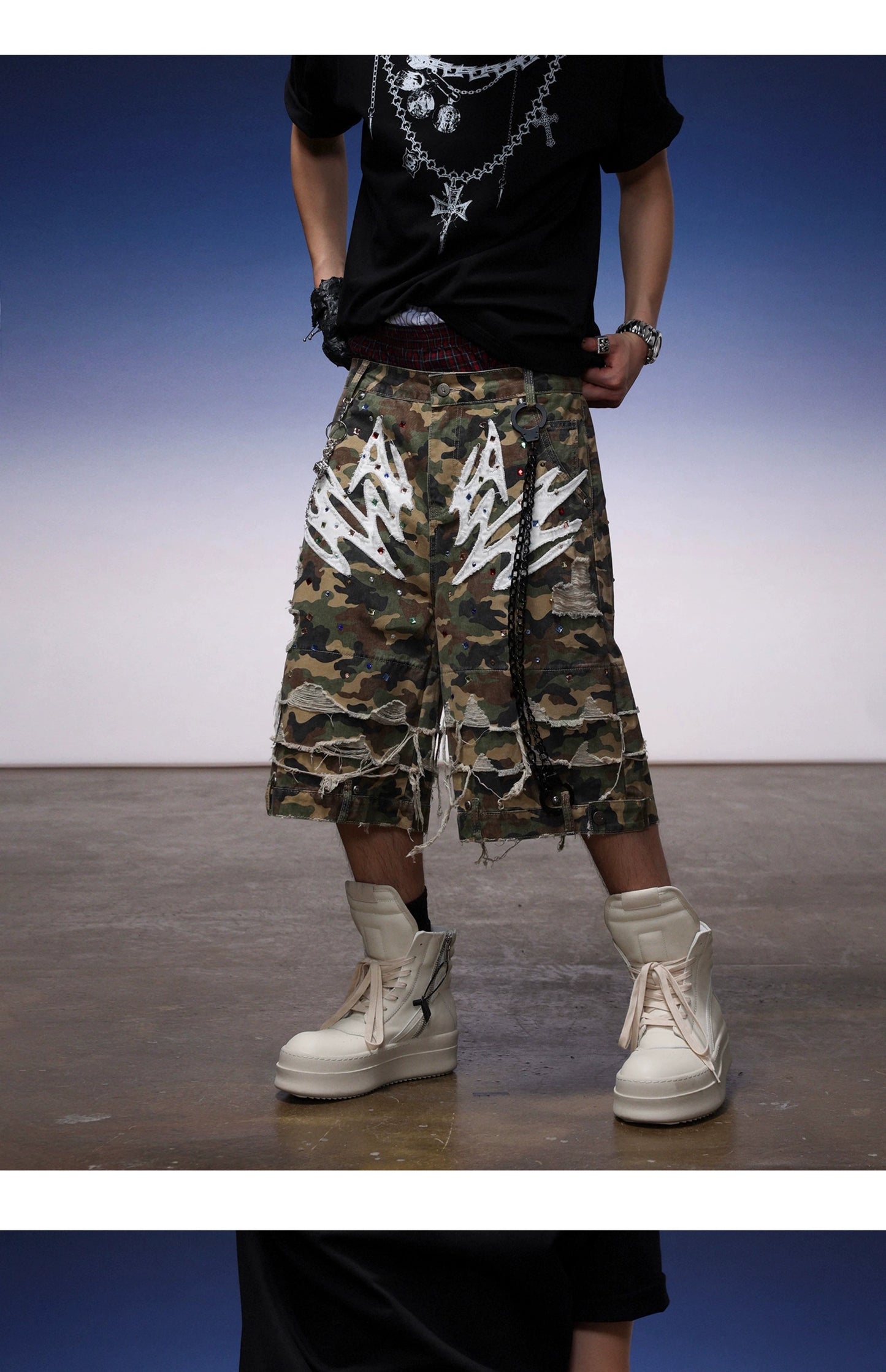 【25s Aug.】Vintage Washed Camo Print Shorts
