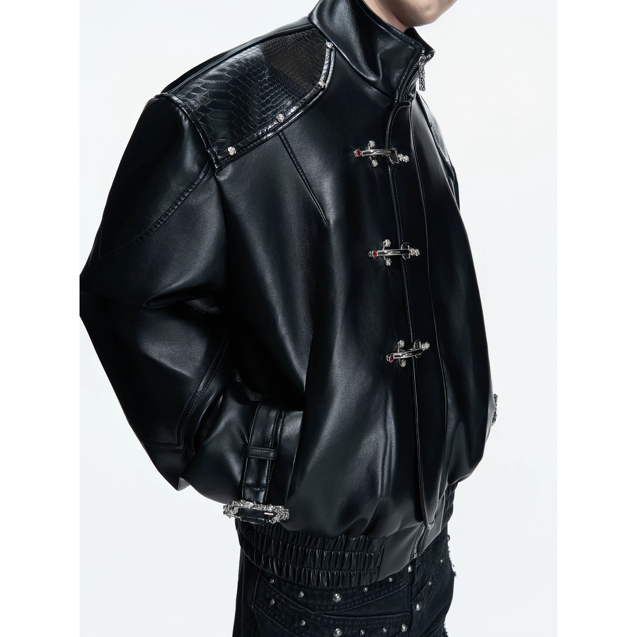 【26s Mar.】Snake-Embossed Aviator Leather Jacket