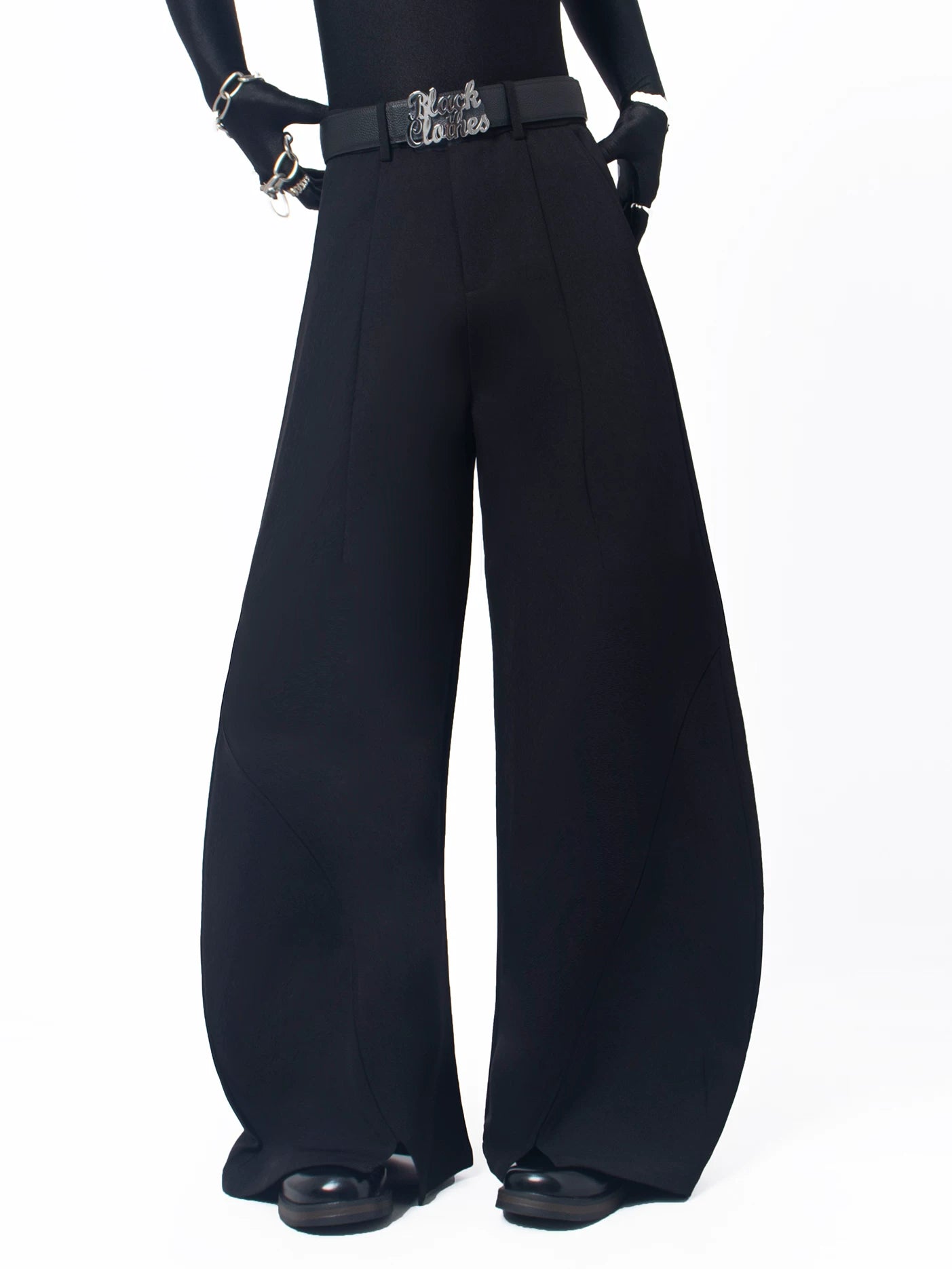 【26s May.】Layered Curved Wide-Leg Black Pants