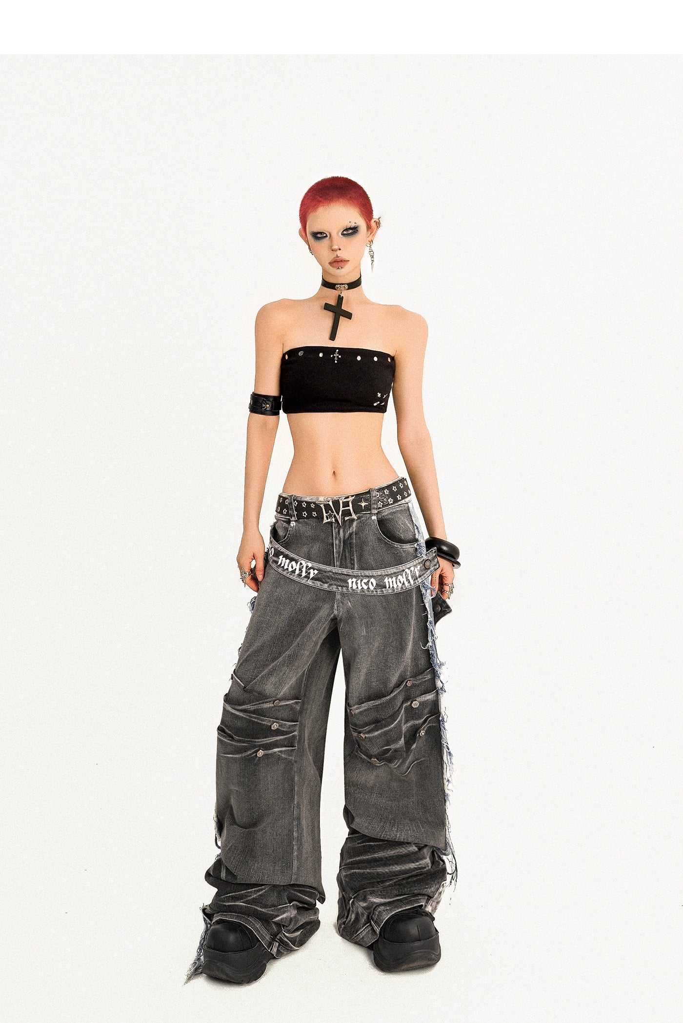 【25s Oct.】Punk Heavy-duty Raw-edge Washed Distressed Jeans