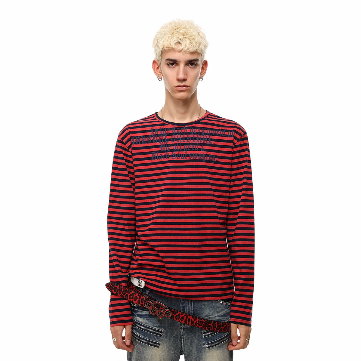 Gothic Letter Striped Long Sleeve Tee