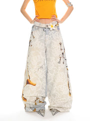 【25s Jun.】Burnout Lace Print Heavyweight Denim Wide-Leg Pants