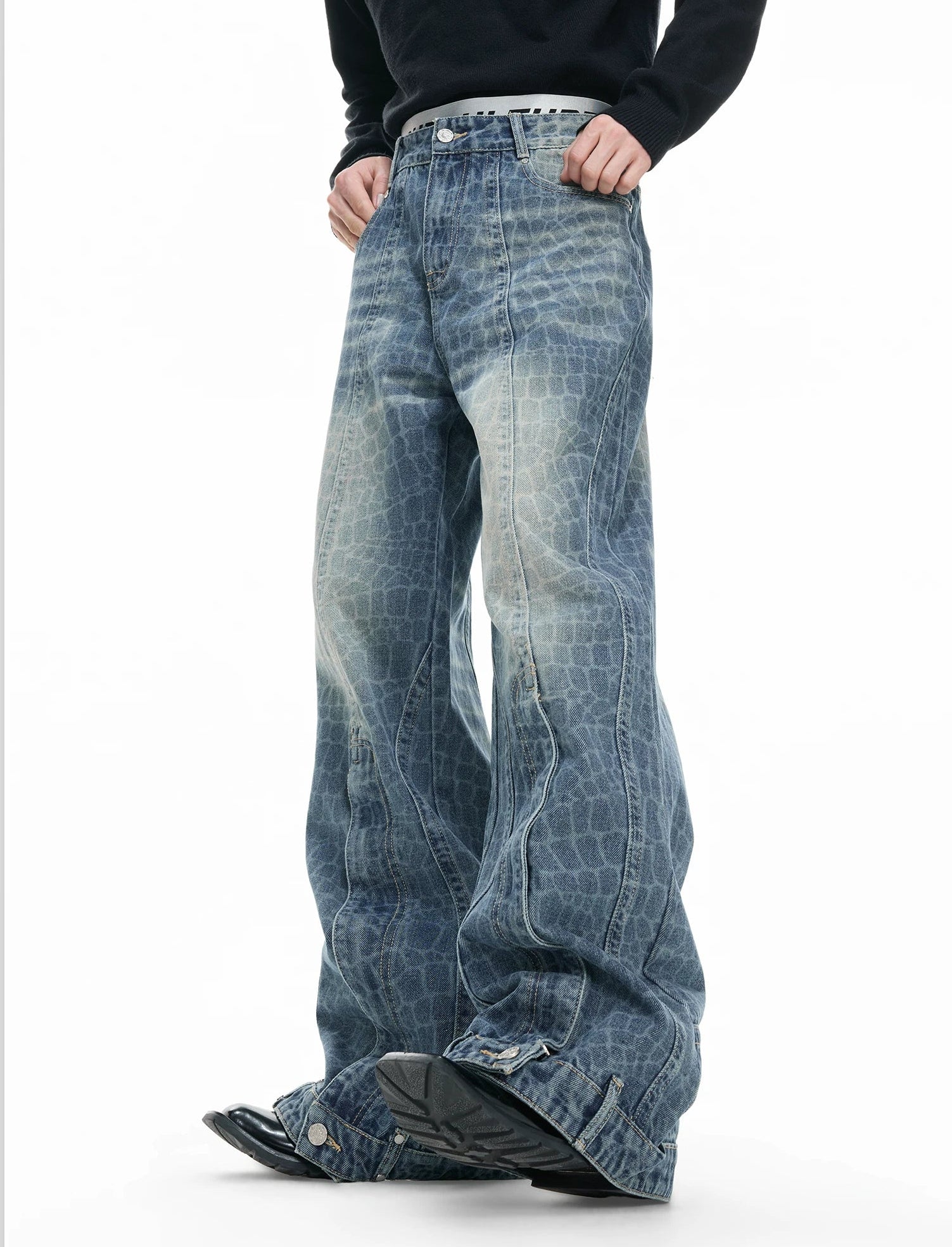 【26s Feb.】Vintage Cracked Texture Washed Straight-Leg Denim Pants