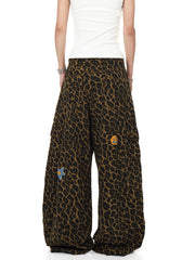 【25s Aug.】Vintage Patchwork Embroidered Leopard Print Jeans