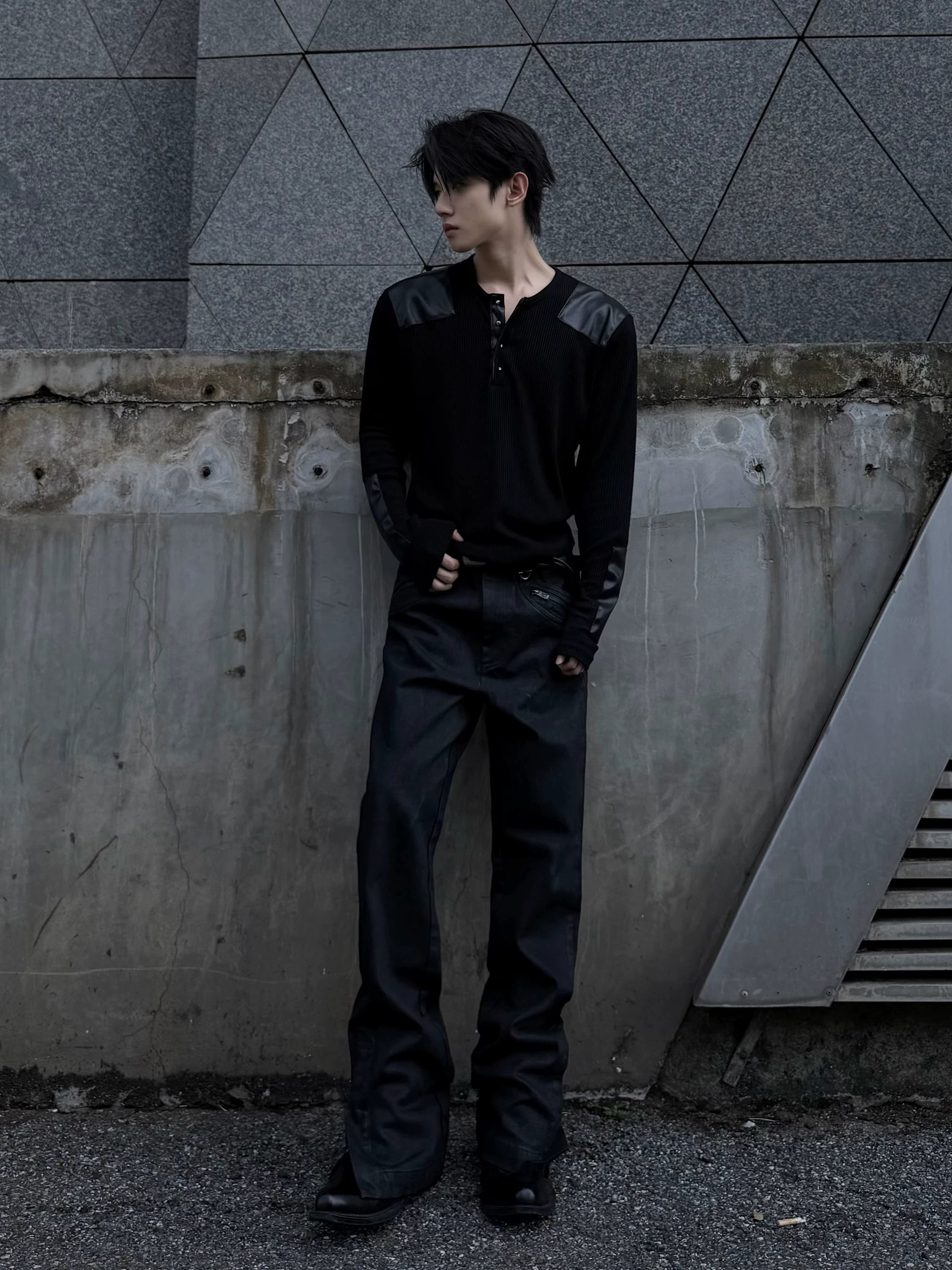 Waxed Black Flared Jeans