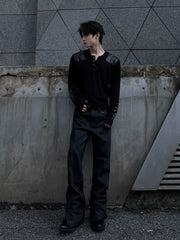 Waxed Black Flared Jeans