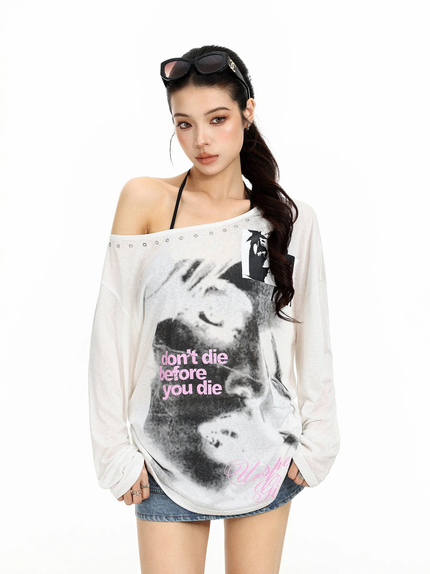 Off-Shoulder Portrait Print Top