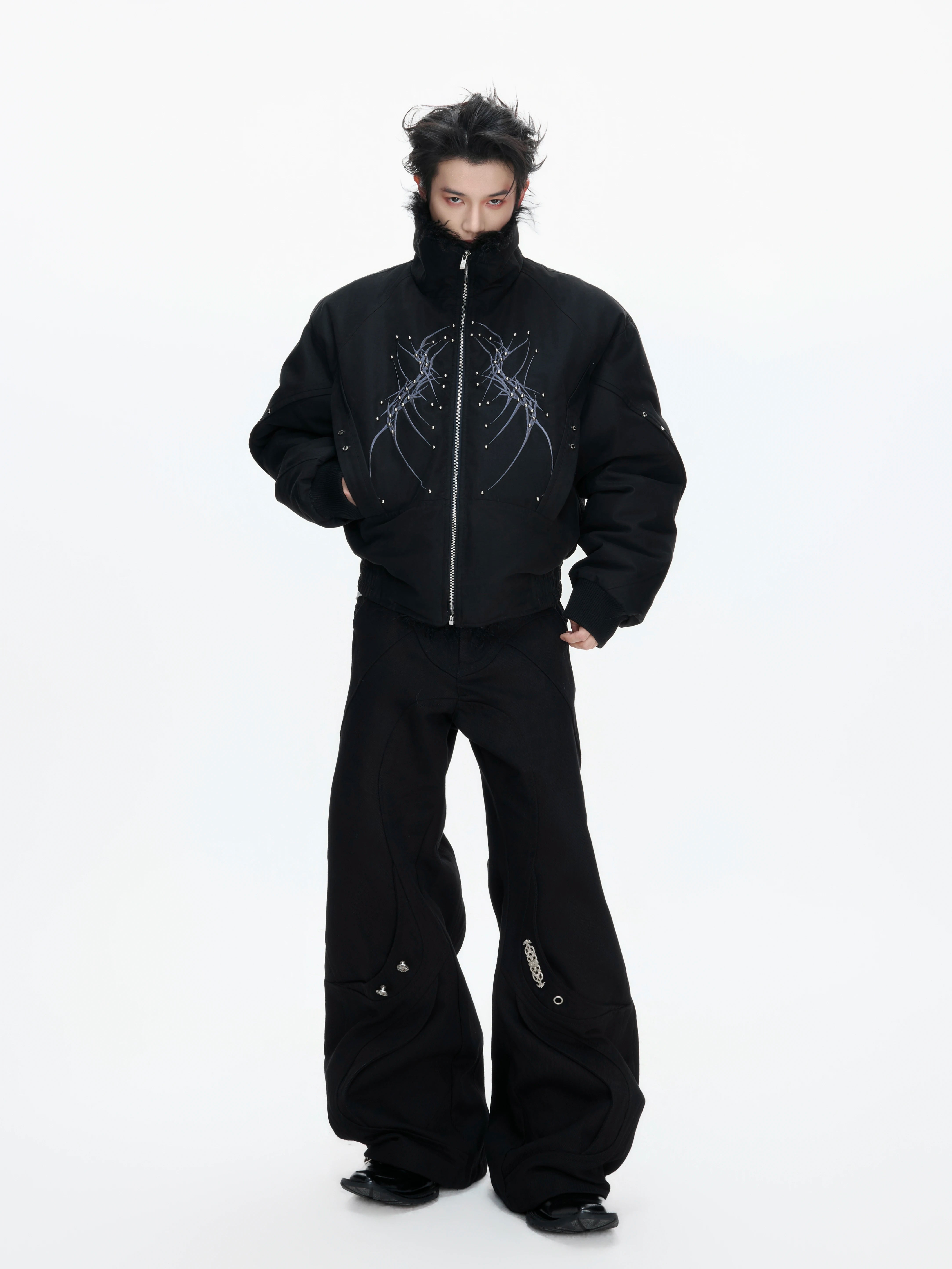 【26s Jan.】Embroidered Spine Rivet Cotton Coat