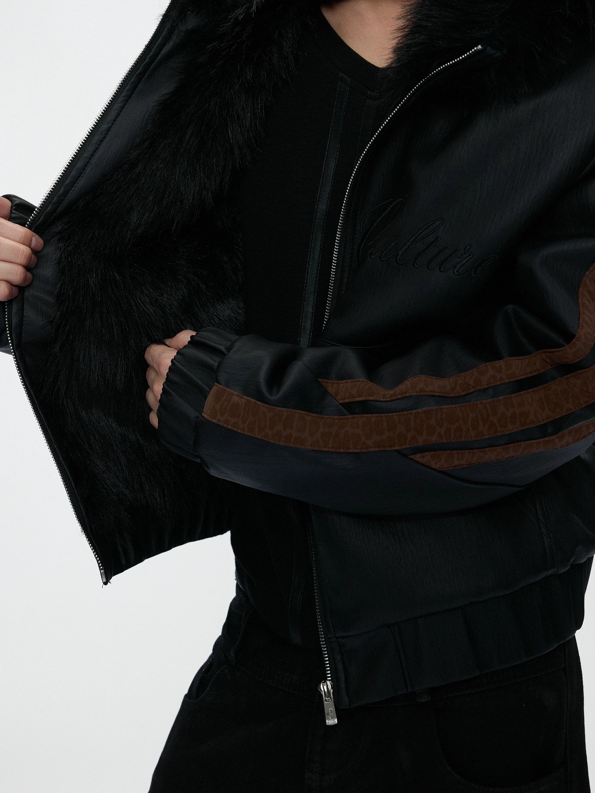 Leopard Panel Faux Fur Hooded Jacket